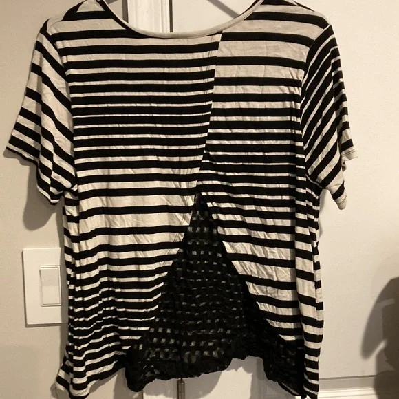 Black/White Striped Shirt with Lace - Picture 8 of 10